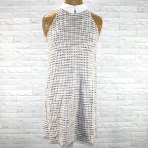 ZARA TRAFALUC Dress Sleeveless Plaid Summer Woven Tweed Gray White Collar Small